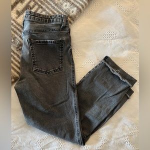 Free people high rise faded black straight leg cutoff denim. Size 28